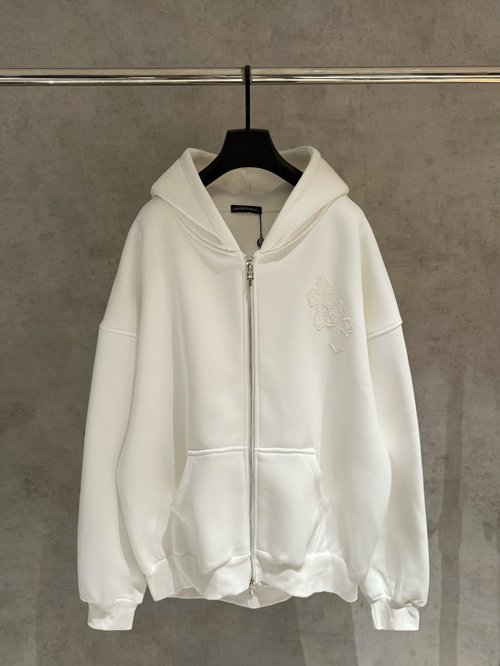 Chrome Hearts Premium Quality Zip-up Hooded Sweatshirt with Fox Fur Lining