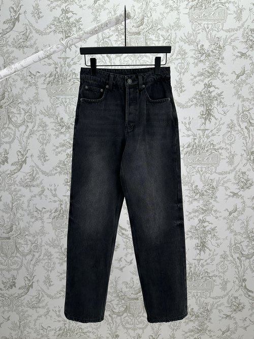Celine Classic Mid-Waist Straight-Leg Jeans with Pocket Studs