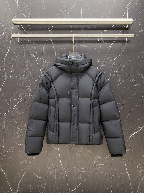 Balenciaga Hooded Down Jacket with Matte Coating & Quilted Design