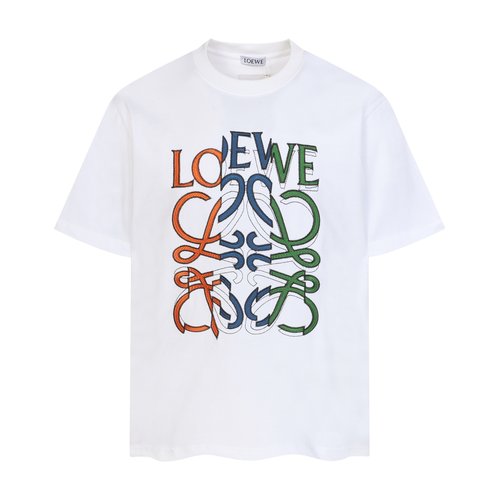 Loewe Custom Fabric Round Neck Short Sleeve Shirt with Embroidery