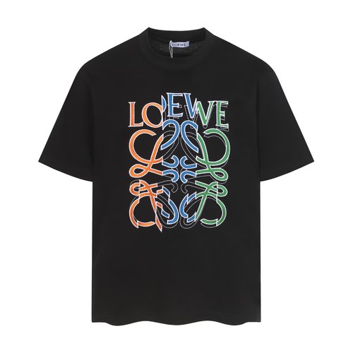 Loewe Custom Fabric Round Neck Short Sleeve Shirt with Embroidery