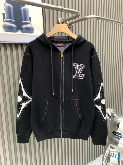 Louis Vuitton Embroidered Pattern Knit Zip Hoodie