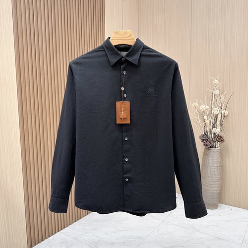 Loro Piana Elegant Long Sleeve Linen Shirt with Embroidered Logo