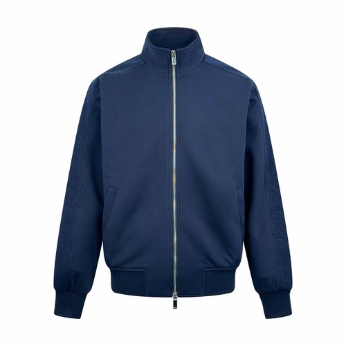 Dior Navy Blue Oblique Inset Zippered Collared Jacket
