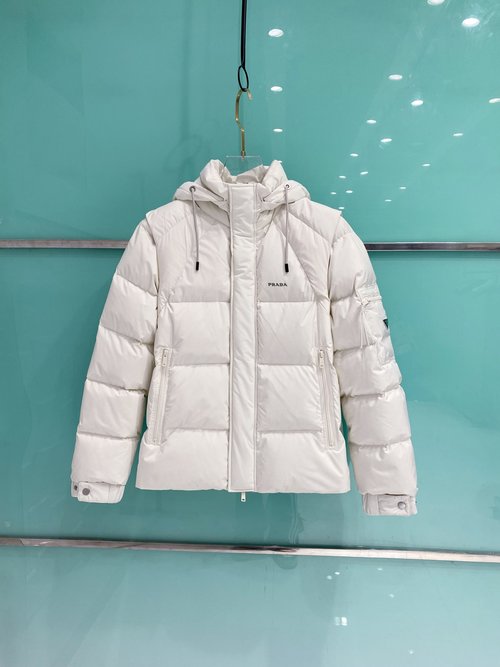 Prada Detachable Sleeve Down Jacket with Geometric Design