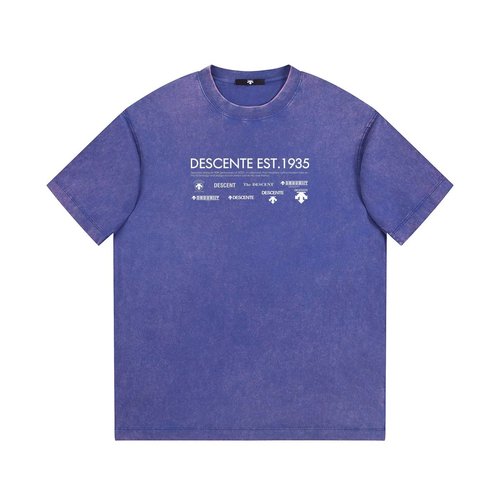 Descente Cotton Short Sleeve T-Shirt with Vintage Lettering