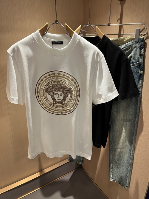 Versace Imported Cotton Short-Sleeve T-Shirt with Exquisite Embroidery