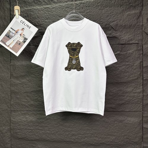 Fendi Patchwork Embroidered Puppy Logo T-Shirt