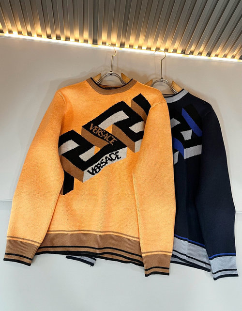 Versace Imported Wool Sweater with Logo Crochet