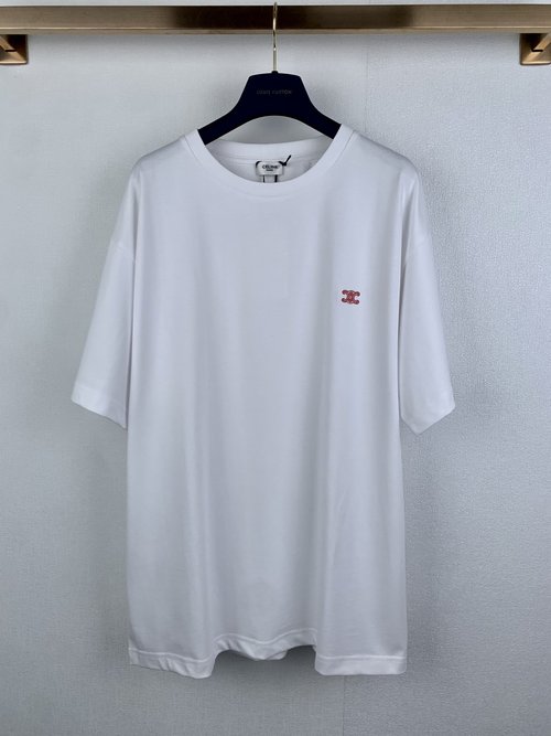 Celine Tricolor Embroidery Casual Short Sleeve T-Shirt