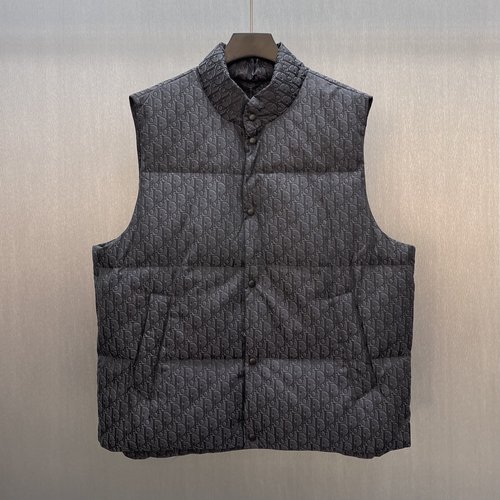 Dior Black Cotton Blend Down Vest with Dior Oblique Print
