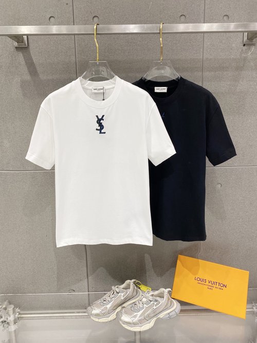 Yves Saint Laurent Upscale Cotton Short Sleeve T-Shirt with Striking 3D Logo