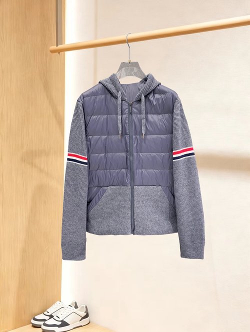 Thom Browne 90 White Duck Down Knitted Collar Jacket