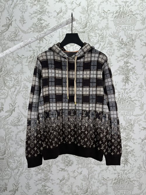 Louis Vuitton MONOGRAM Faded Plaid Knit Hoodie