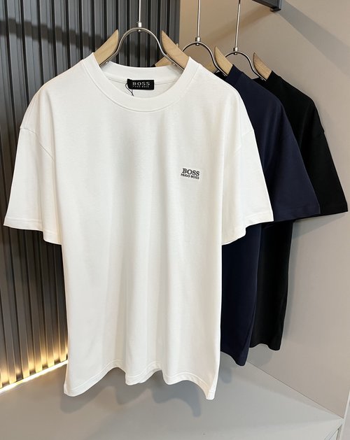 Boss Cotton T-Shirt with Logo Embroidery