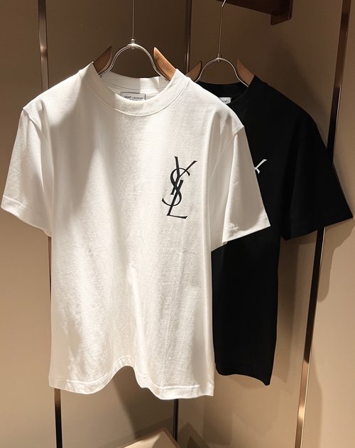 Yves Saint Laurent Elegant Logo Cotton Short Sleeve T-Shirt