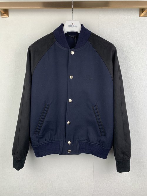 Dior Blue Suede Leather and Cotton Baseball Jacket