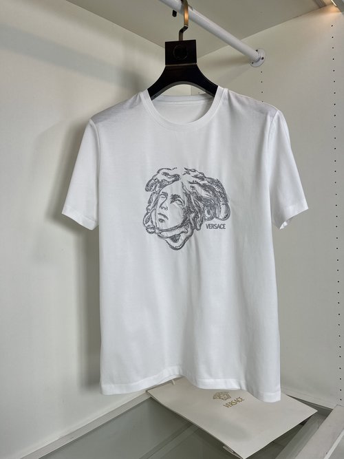 Versace Elegant Short Sleeve Tee with Medusa Embroidery Accent