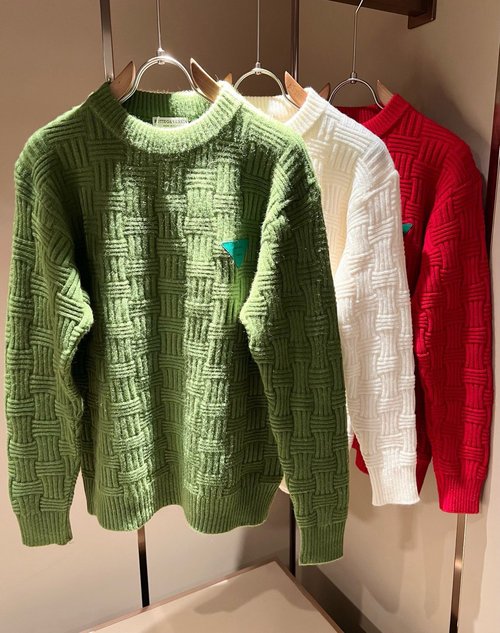 Bottega Veneta Solid Color Wool Knit Sweater with Leather Logo