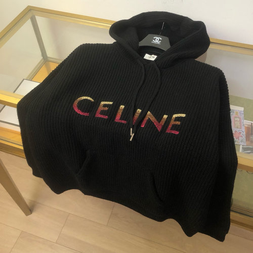 Celine Exclusive Sequin Embroidered Hoodie with Drawstring