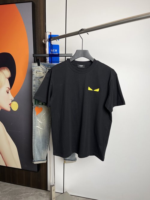 Fendi Cotton Short Sleeve T-Shirt with Logo in Two Colors