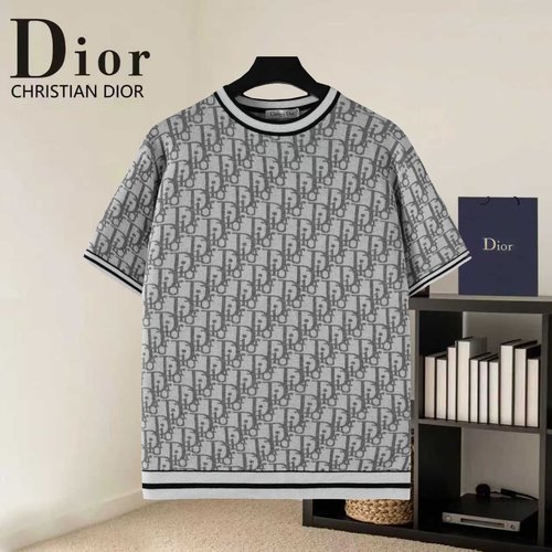 Dior Jacquard Round Neck Cotton Short Sleeve Sweater
