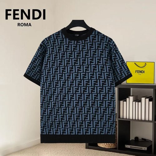 Fendi Double-sided Jacquard Knit Half-sleeve Sweater