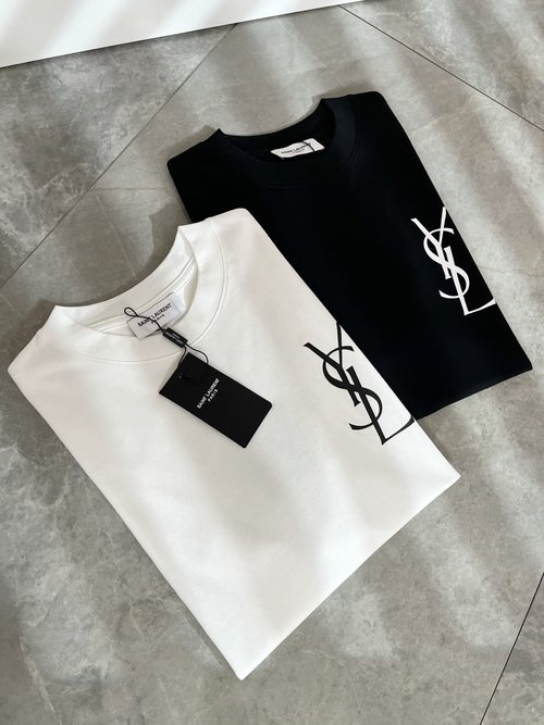 Yves Saint Laurent Light Luxury T-Shirt with Press Velvet Logo, Comfortable Fit