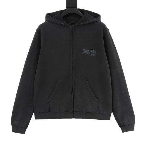Balenciaga Blurred Print Washed Zippered Hooded Jacket