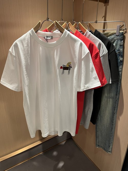 Dior Classic Solid-color Short-sleeved T-shirt with Logo Embroidery