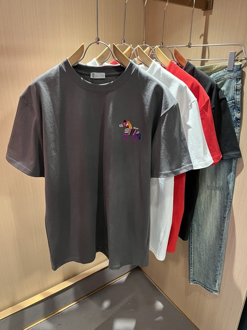 Dior Classic Solid-color Short-sleeved T-shirt with Logo Embroidery