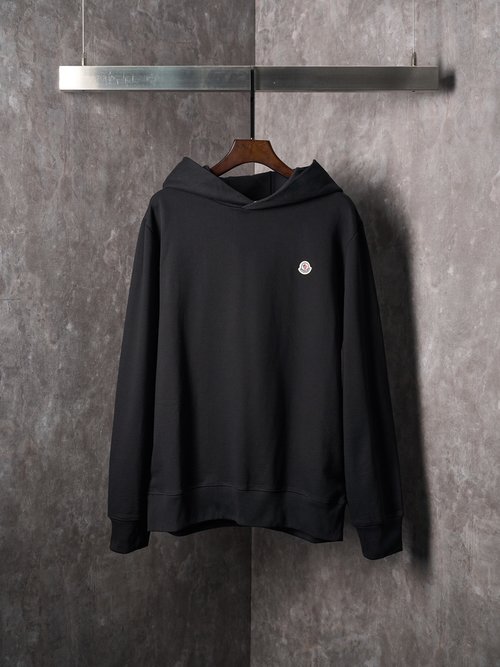 Moncler Solid Color Logo Patch Hoodie with Quality Fabric