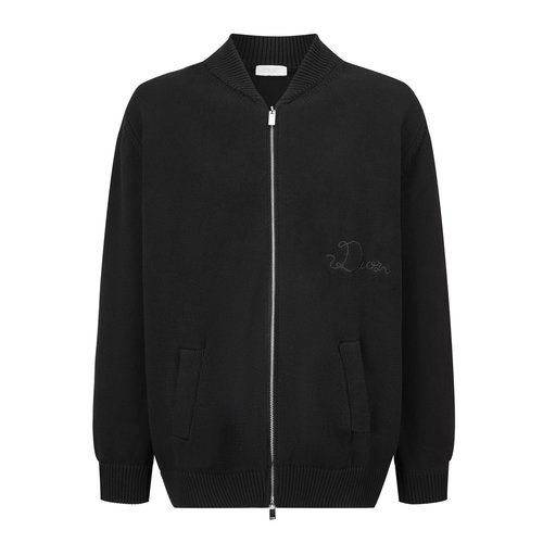 Dior Black Wool Zipper Jacket with Three-Dimensional Embroidery