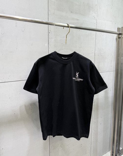 Yves Saint Laurent Short Sleeve T-Shirt with Letter Embroidery and Back Patch