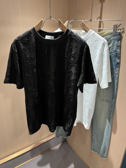 Dior Classic Cotton T-Shirt with All-Over Logo Jacquard
