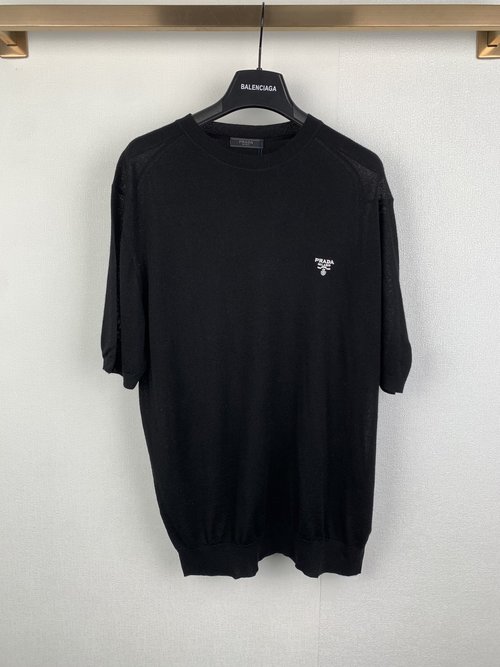 Prada Classic Logo Embroidered Wool Short-Sleeve