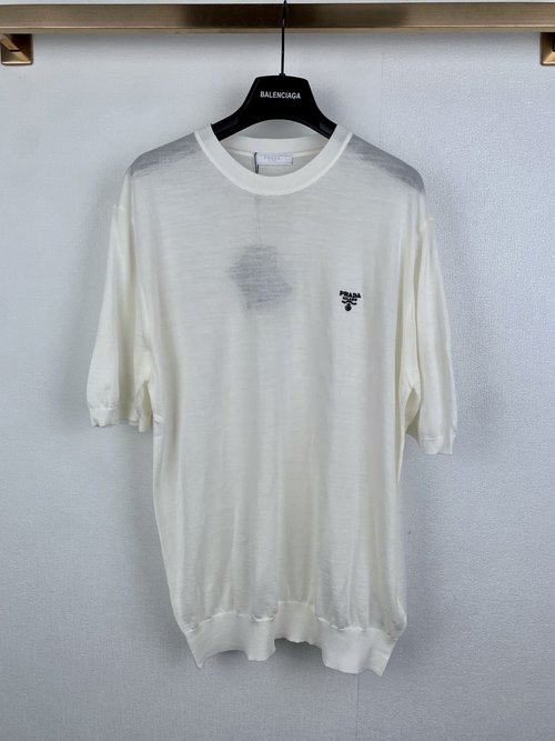 Prada Classic Logo Embroidered Wool Short-Sleeve