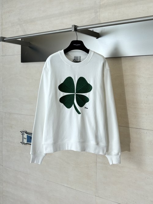 Dior Cotton Crewneck Sweatshirt with Four-Leaf Clover Embroidery