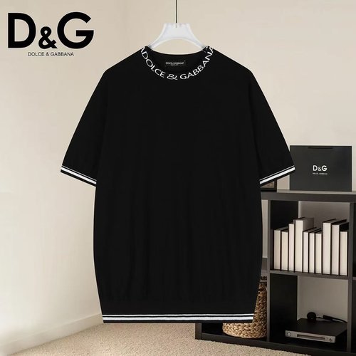 Dolce & Gabbana Designer Knit Short-Sleeve Sweater in Black and White