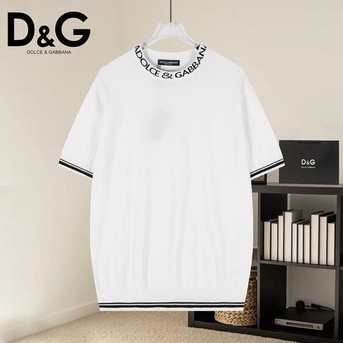 Dolce & Gabbana Designer Knit Short-Sleeve Sweater in Black and White