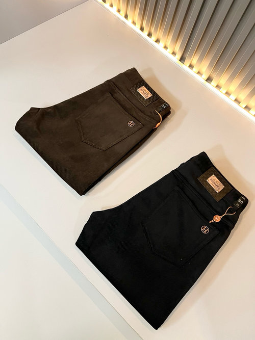 Hermes High - end Corduroy Casual Pants with Logo