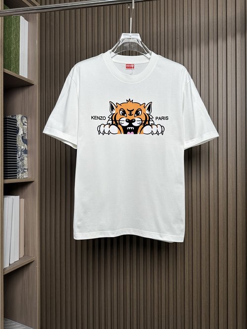 Kenzo White Round Neck Short Sleeve T-Shirt Made of Peruvian Pima Cotton