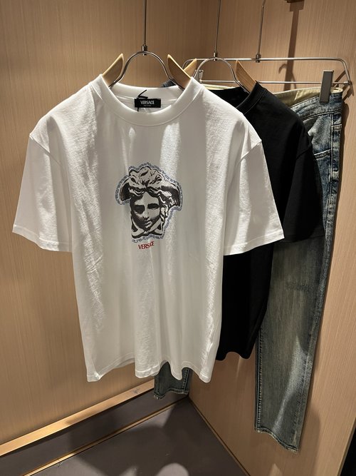 Versace Imported Cotton Short Sleeve T-Shirt with Logo Print