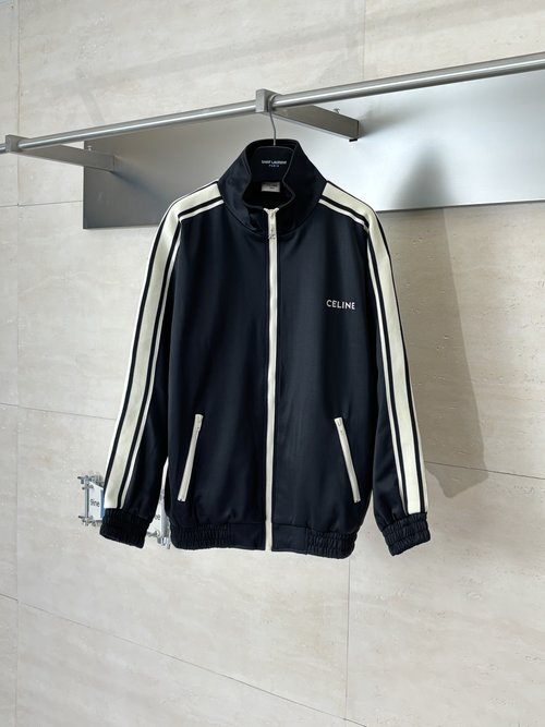 Celine Letter Embroidered Side-Stripe Zipper Jacket