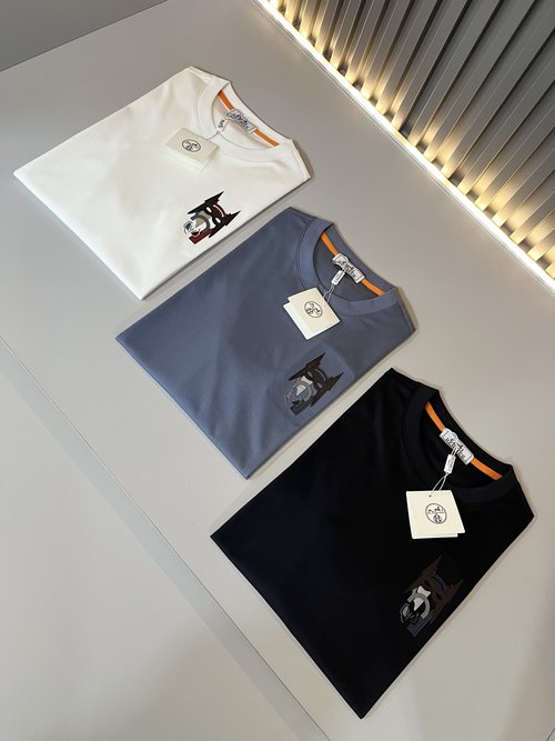 Hermes Luxury Cotton Short Sleeve Undershirt with Logo