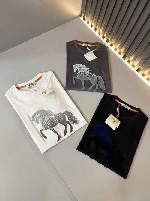 Hermes Luxury Cotton Short Sleeve Undershirt with Logo