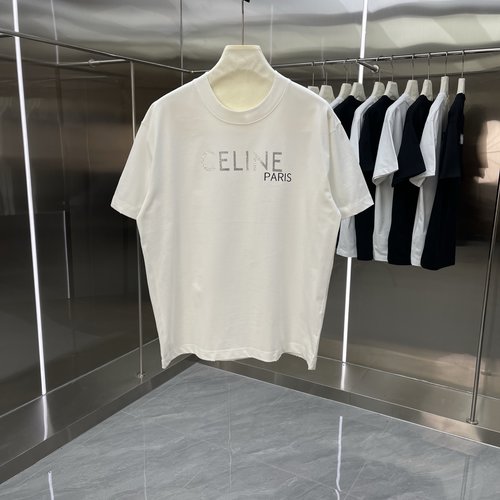 Celine Ripped Round Neck Short Sleeve Tee in Black and White