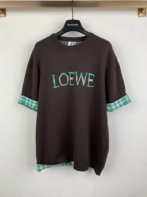 Loewe Letter Jacquard Check Short Sleeve Pullover
