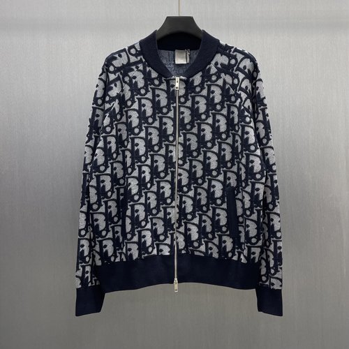Dior Blue Wool Knit Jacket with Oblique Print (No Chinese detected, title optimized for clarity)