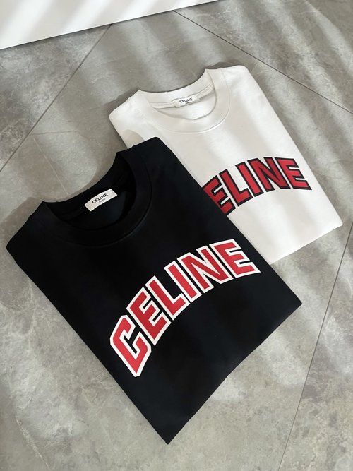 Celine Fashionable Round-Neck Short-Sleeve T-Shirt with Logo